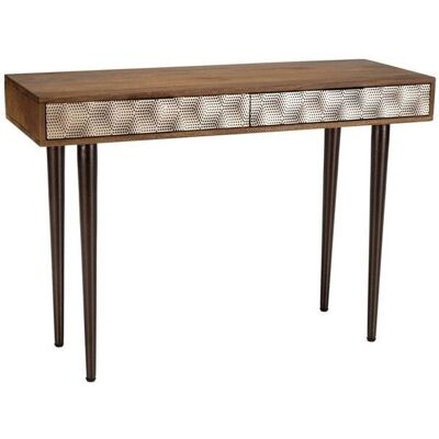 MACABANE Alix - Mango Wood Console with 2 Drawers - Ethnic Gold & Silver MACABANE Alix - Mango Wood Console with 2 Drawers - Ethnic Gold & Silver