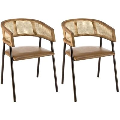 MACABANE Marcel - 2 Leren Rattan Eetkamerstoelen MACABANE Marcel - 2 Leren Rattan Eetkamerstoelen
