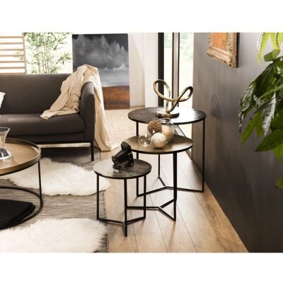 Macabane Jonas - Ensemble de 3 Tables Gigognes Rondes en Aluminium - Noir, Or, Argent - Design Moderne - Publicité Macabane Jonas - Ensemble de 3 Tables Gigognes Rondes en Aluminium - Noir, Or, Argent - Design Moderne - Publicité