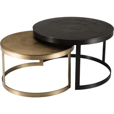 Macabane Jonas - Set van 2 ronde nestbare tafels van aluminium - Zwart en goud - Meubels Macabane Jonas - Set van 2 ronde nestbare tafels van aluminium - Zwart en goud - Meubels