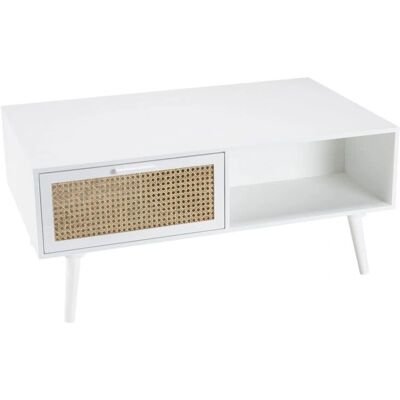 MACABANE Sandro Table Basse Blanche - 2 Tiroirs, 1 Niche - Table Basse - Publicité MACABANE Sandro Table Basse Blanche - 2 Tiroirs, 1 Niche - Table Basse - Publicité