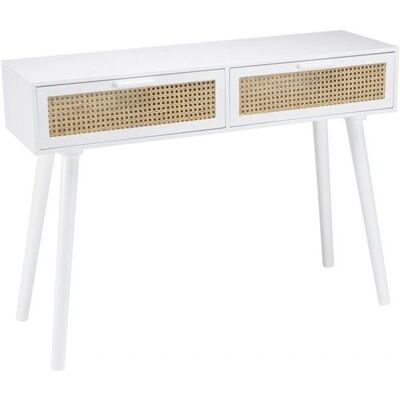 MACABANE Sandro - Witte console met 2 lades, afwerking met rotan - Console MACABANE Sandro - Witte console met 2 lades, afwerking met rotan - Console
