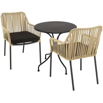 MACABANE Tuinmeubels Set - Ronde Tafel 70cm & 2 Touw Stoelen - Tuinmeubelen MACABANE Tuinmeubels Set - Ronde Tafel 70cm & 2 Touw Stoelen - Tuinmeubelen