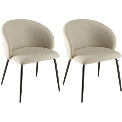 Macabane Augustin - Lot de 2 chaises en tissu - Écru - Dossier arrondi - Pieds en acier noir - Mobilier de salle à manger - Publicité Macabane Augustin - Lot de 2 chaises en tissu - Écru - Dossier arrondi - Pieds en acier noir - Mobilier de salle à manger - Publicité