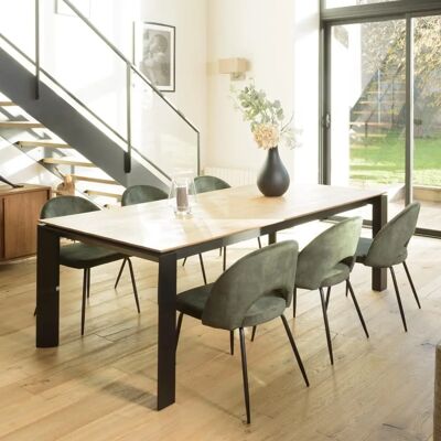 Macabane Augustin - Fluwelen Stoelen - Open Rugleuning - Stalen Poten - 51x55x79 cm Macabane Augustin - Fluwelen Stoelen - Open Rugleuning - Stalen Poten - 51x55x79 cm