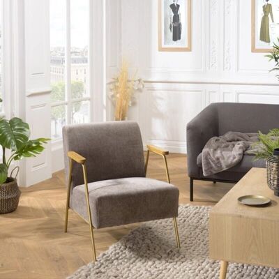 Macabane Albane - Taupe Fluwelen Fauteuil - Lounge Type Macabane Albane - Taupe Fluwelen Fauteuil - Lounge Type