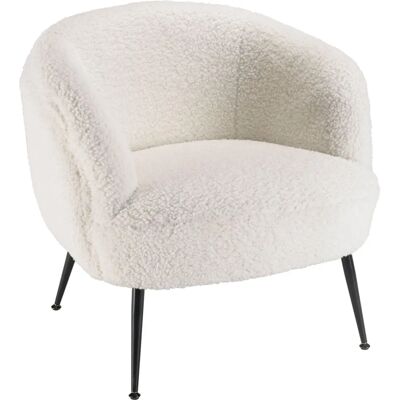 MACABANE Albane Witte en Zwarte Fauteuil - Bouclé Stof, Metaalpoten - 75x69x70cm MACABANE Albane Witte en Zwarte Fauteuil - Bouclé Stof, Metaalpoten - 75x69x70cm