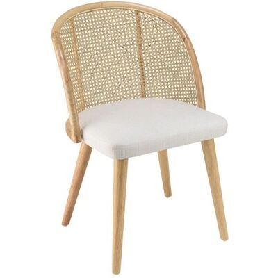 Macabane ALBANE - Houten & Rattan Stoel met Witte Bekleding - Eetkamerstoel Macabane ALBANE - Houten & Rattan Stoel met Witte Bekleding - Eetkamerstoel