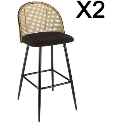 MACABANE Lea - Lot de 2 tabourets de bar en tissu noir avec effet cannage - Chaise de bar - Publicité MACABANE Lea - Lot de 2 tabourets de bar en tissu noir avec effet cannage - Chaise de bar - Publicité