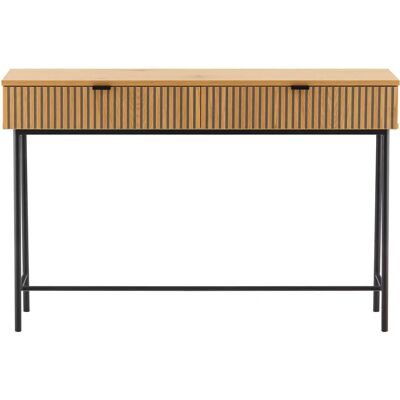 Macabane Scott - Console 2 Tiroirs Décor Effet Bois Rainuré Noir/Naturel - Console - Publicité Macabane Scott - Console 2 Tiroirs Décor Effet Bois Rainuré Noir/Naturel - Console - Publicité