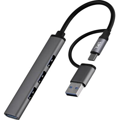 TnB Hub USB T'NB - 4 en 1 USB-A/USB-C Aluminio TnB Hub USB T'NB - 4 en 1 USB-A/USB-C Aluminio