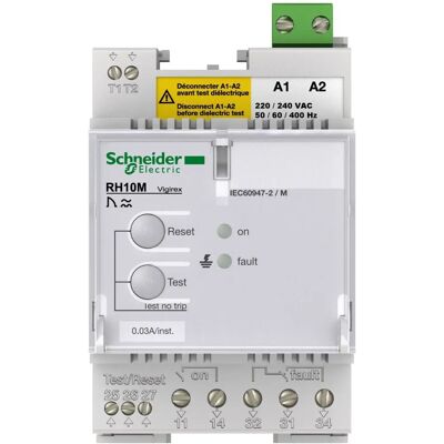 Schneider Electric Vigirex RH10M - Relé de Falla a Tierra - 220-240VAC - Sensibilidad 0,3A - Instantáneo - Tipo de Relé Schneider Electric Vigirex RH10M - Relé de Falla a Tierra - 220-240VAC - Sensibilidad 0,3A - Instantáneo - Tipo de Relé