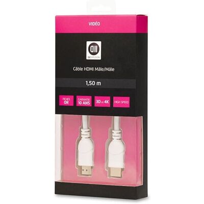 D2 Diffusion D2HDMI150B câble HDMI - 1,5 m - Type A - Blanc - Publicité D2 Diffusion D2HDMI150B câble HDMI - 1,5 m - Type A - Blanc - Publicité