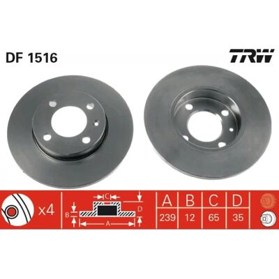 TRW Jarrulevy - Jarrulevy - 239mm, Musta, Maalattu pinta TRW Jarrulevy - Jarrulevy - 239mm, Musta, Maalattu pinta