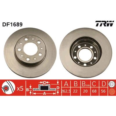 TRW Bremseskive DF1689 - Ventileret, 263mm, 22mm, Sort - Bremseskive TRW Bremseskive DF1689 - Ventileret, 263mm, 22mm, Sort - Bremseskive