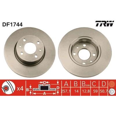 TRW DF1744 Εμπρόσθιος δίσκος φρένων - Διάμετρος 257mm, Πάχος 14mm, Βαμμένη επιφάνεια TRW DF1744 Εμπρόσθιος δίσκος φρένων - Διάμετρος 257mm, Πάχος 14mm, Βαμμένη επιφάνεια