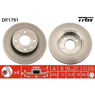 TRW Δίσκος φρένου 240.5mm - Disc Brake Rotor TRW Δίσκος φρένου 240.5mm - Disc Brake Rotor