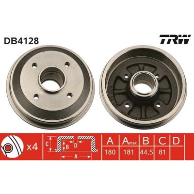TRW Bremsetrommel for Peugeot 306, 309, Xsara TRW Bremsetrommel for Peugeot 306, 309, Xsara
