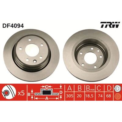 TRW Wentylowana tarcza hamulcowa - 305mm, Czarna - XJ/XK/Jaguar/Daimler TRW Wentylowana tarcza hamulcowa - 305mm, Czarna - XJ/XK/Jaguar/Daimler