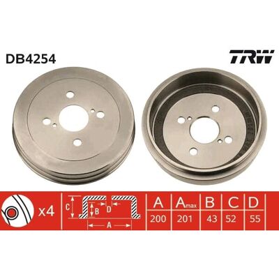 TRW DB4254 Bremsedrums - Yaris I, Yaris Verso - Bremsedrums TRW DB4254 Bremsedrums - Yaris I, Yaris Verso - Bremsedrums