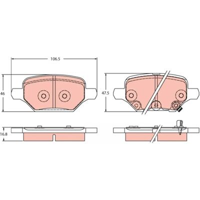 Bremseklodser sæt TRW GDB2406 - Hinten, Slidindikator, Low-Metallic Bremseklodser sæt TRW GDB2406 - Hinten, Slidindikator, Low-Metallic