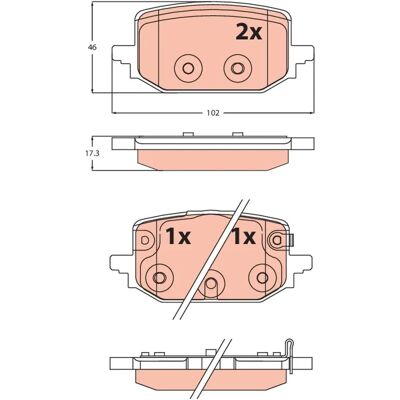 TRW GDB2546 - Pastilhas de freio - Altura 46mm, Largura 102mm, Espessura 17,3mm TRW GDB2546 - Pastilhas de freio - Altura 46mm, Largura 102mm, Espessura 17,3mm