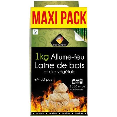 Pyrofeu Allume-feu - Laine pour cheminée - 1kg - Publicité Pyrofeu Allume-feu - Laine pour cheminée - 1kg - Publicité