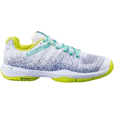 Babolat Sensa Chaussures de Padel Blanches - Légères, Durables, Respirantes - Publicité Babolat Sensa Chaussures de Padel Blanches - Légères, Durables, Respirantes - Publicité