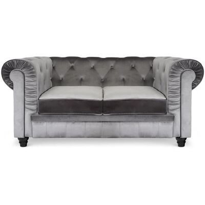 Menzzo - Grand canapé 2 places Chesterfield - Velours - Argent - Canapé - Publicité Menzzo - Grand canapé 2 places Chesterfield - Velours - Argent - Canapé - Publicité