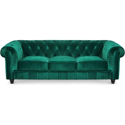 Menzzo - Grand Chesterfield - Vert - Velour Sofa - Publicité Menzzo - Grand Chesterfield - Vert - Velour Sofa - Publicité