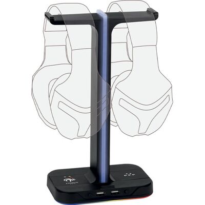 Soporte de auriculares Konix FFF - Doble USB con iluminación LED Soporte de auriculares Konix FFF - Doble USB con iluminación LED