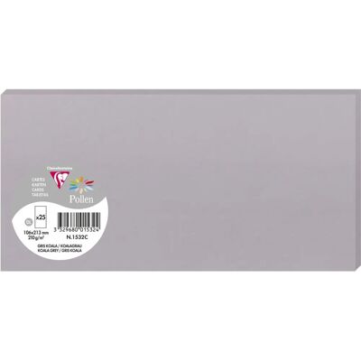Cartes Pollen Clairefontaine - 106x213mm, Gris koala, Pack de 25, 4 lots Cartes Pollen Clairefontaine - 106x213mm, Gris koala, Pack de 25, 4 lots