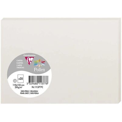 Cartes Clairefontaine Pollen 110x155mm 210g/m² Gris perle - Lot de 5, Paquet de 25 Cartes Clairefontaine Pollen 110x155mm 210g/m² Gris perle - Lot de 5, Paquet de 25