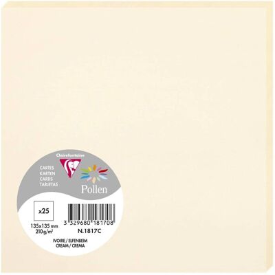 Clairefontaine Cartes Pollen Ivoire - Pack de 25 135x135mm Clairefontaine Cartes Pollen Ivoire - Pack de 25 135x135mm