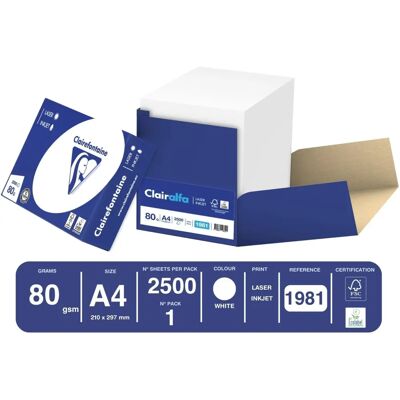 Clairefontaine Premium FSC Weißes Kopierpapier - A4 80 g - 2500 Blatt Clairefontaine Premium FSC Weißes Kopierpapier - A4 80 g - 2500 Blatt