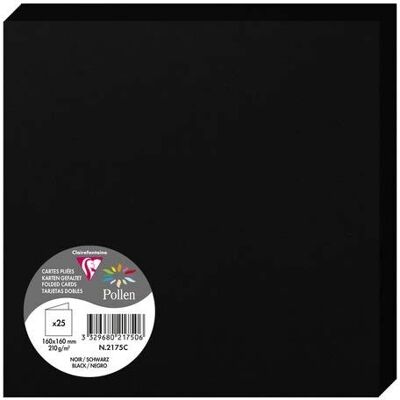 Clairefontaine 25 Tarjetas plegadas Pollen 160x160mm 210g/m² - Negro - Pack de regalo Clairefontaine 25 Tarjetas plegadas Pollen 160x160mm 210g/m² - Negro - Pack de regalo