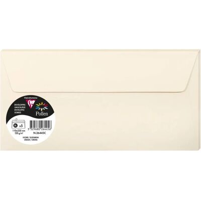Clairefontaine Enveloppes Ivoire 110x220mm - Pollen, 5 pcs, FSC, Sans acide - Publicité Clairefontaine Enveloppes Ivoire 110x220mm - Pollen, 5 pcs, FSC, Sans acide - Publicité