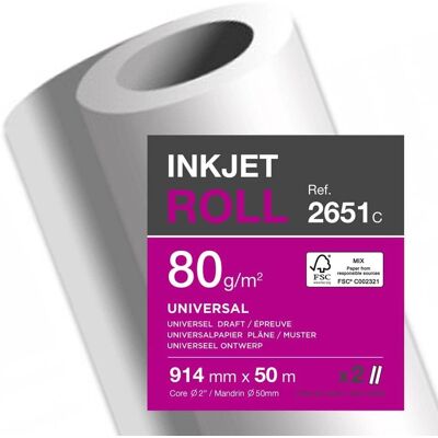 Clairefontaine wit mat inkjetrol - 0,914x50m - 80g - 2 stuks Clairefontaine wit mat inkjetrol - 0,914x50m - 80g - 2 stuks