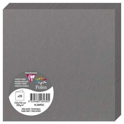 Carte Pollen di Clairefontaine 135x135mm 210g/m² - Acciaio - Confezione da 25 Carte Pollen di Clairefontaine 135x135mm 210g/m² - Acciaio - Confezione da 25
