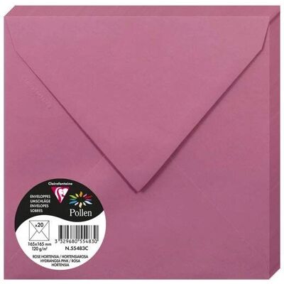 Clairefontaine Rose hortensia Kuvert - 165x165mm, 120g/m2, Paket med 20 Clairefontaine Rose hortensia Kuvert - 165x165mm, 120g/m2, Paket med 20