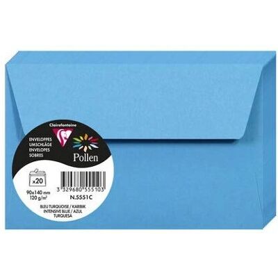 Clairefontaine Turkos Pollen Kuvert 90x140mm - 20-pack - Färgvarianter Clairefontaine Turkos Pollen Kuvert 90x140mm - 20-pack - Färgvarianter