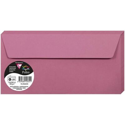 Confezione di 20 buste Clairefontaine Rosa hortensia - 110x220mm - 120g/m2 - Lotto di 4 Confezione di 20 buste Clairefontaine Rosa hortensia - 110x220mm - 120g/m2 - Lotto di 4
