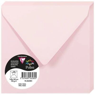 Sobres Pollen Rosa de Clairefontaine - 140x140mm, Sin Ácido, Certificado FSC - Pack de 20 Sobres Pollen Rosa de Clairefontaine - 140x140mm, Sin Ácido, Certificado FSC - Pack de 20