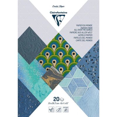 Clairefontaine Art Paper - 20 Sheets, Blue, World Collection - Art Paper Clairefontaine Art Paper - 20 Sheets, Blue, World Collection - Art Paper