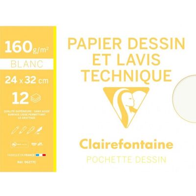 Clairefontaine 96277C Art Paper - 24x32cm, 12 Sheets - White Clairefontaine 96277C Art Paper - 24x32cm, 12 Sheets - White