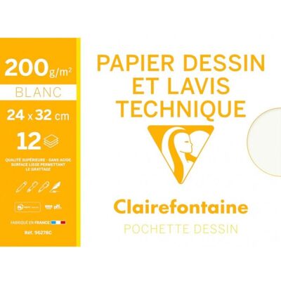 Clairefontaine Konstnärspapper - 12 Ark, 24x32cm - Vit - Teknik & Akvarell Clairefontaine Konstnärspapper - 12 Ark, 24x32cm - Vit - Teknik & Akvarell