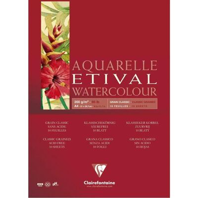 Clairefontaine Aquarell Block 200g White - Watercolor Paper - 10 Sheets - A4 Clairefontaine Aquarell Block 200g White - Watercolor Paper - 10 Sheets - A4