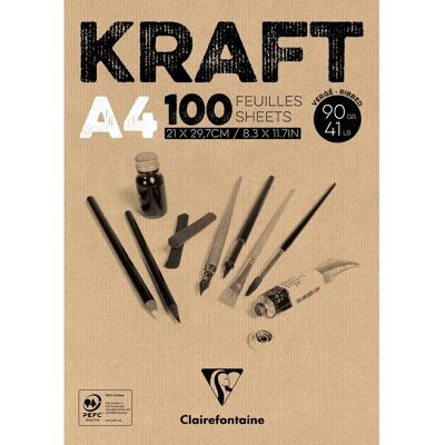 Bloc de Papier Kraft Clairefontaine - 100 Feuilles, A4, 90g, Brun Bloc de Papier Kraft Clairefontaine - 100 Feuilles, A4, 90g, Brun
