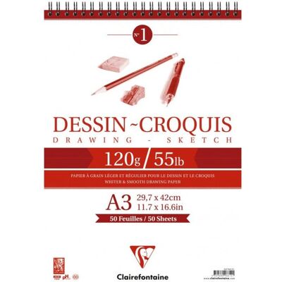 Carta artistica Clairefontaine - 50 fogli, A3, 125g, Bianco Carta artistica Clairefontaine - 50 fogli, A3, 125g, Bianco