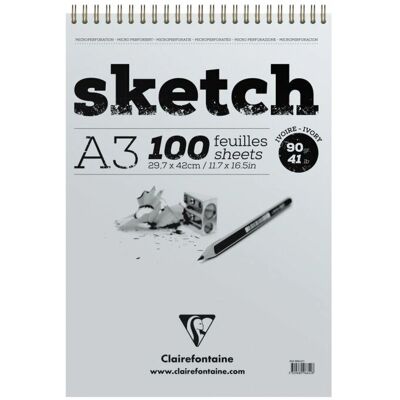 Skissbok Clairefontaine 3329680966428 - Lätt strukturerat elfenbensfärgat papper - Spiralbindning - A3 Skissbok Clairefontaine 3329680966428 - Lätt strukturerat elfenbensfärgat papper - Spiralbindning - A3